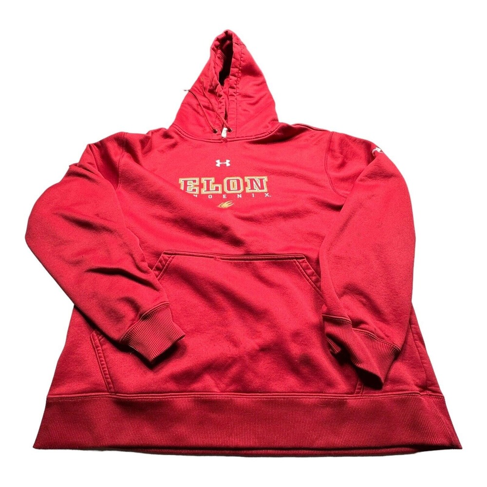 Under Armour Elon University Phoenix Pullover Hoodie Shirt Medium Red Pockets
